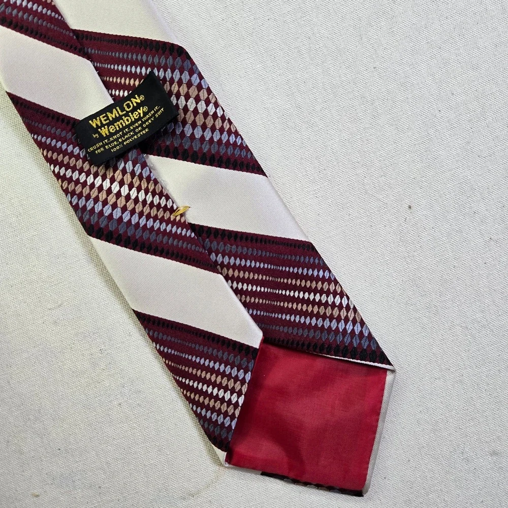 70s Tie Wemlon by Wembley Maroon Striped Vintage 1970s 100% Polyester Black Grey